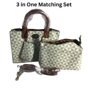 3-in-1 Monogram Satchel Value Medium Set, Beige